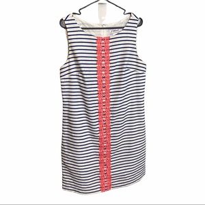J Howard White Navy Striped Appliqué Dress Plus Size 14